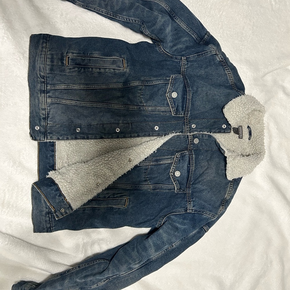 H&M Blue Denim Jacket with White Sherpa Lining
